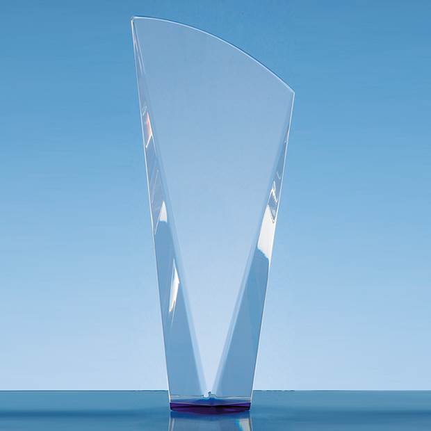 Optical Crystal Facet Shard Award with a Sapphire Blue Base